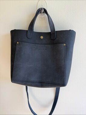 Portland Leather Black Shoulder Tote with Front Patch Pocket